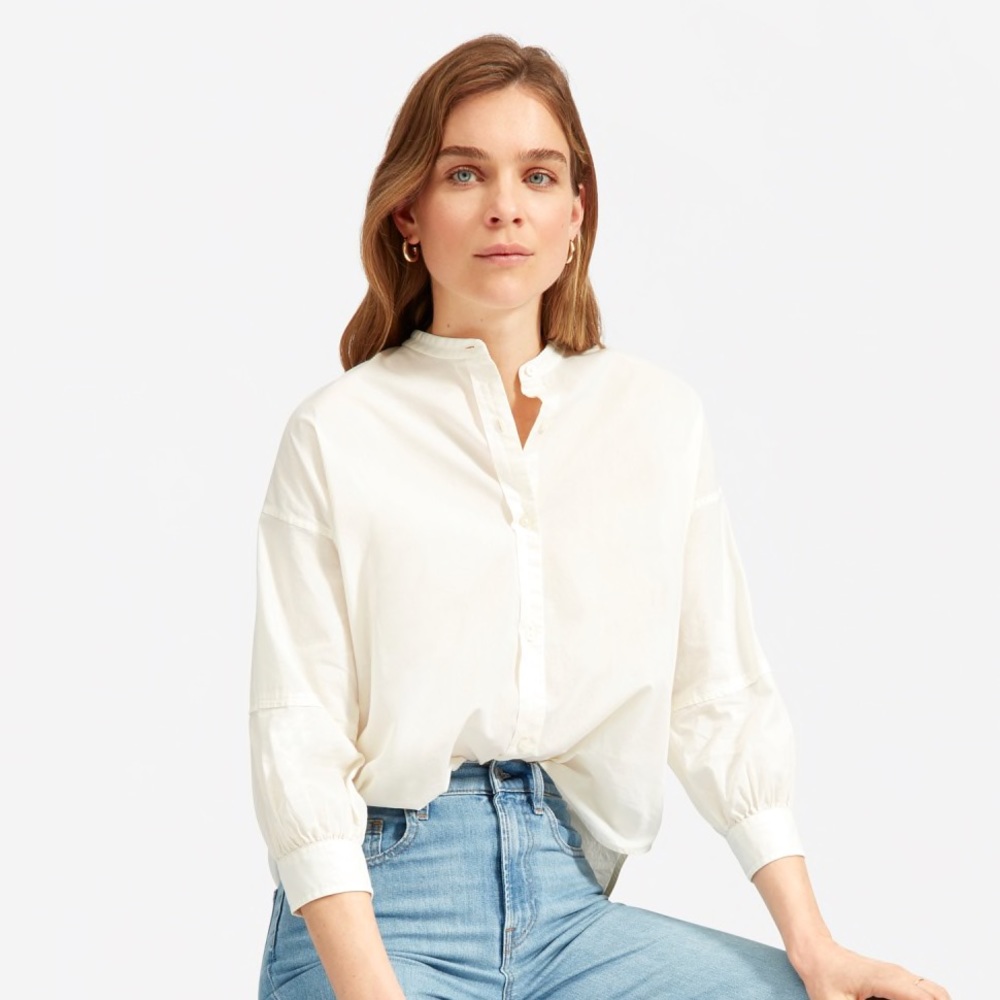 Everlane Collarless Air Shirt in Ivory